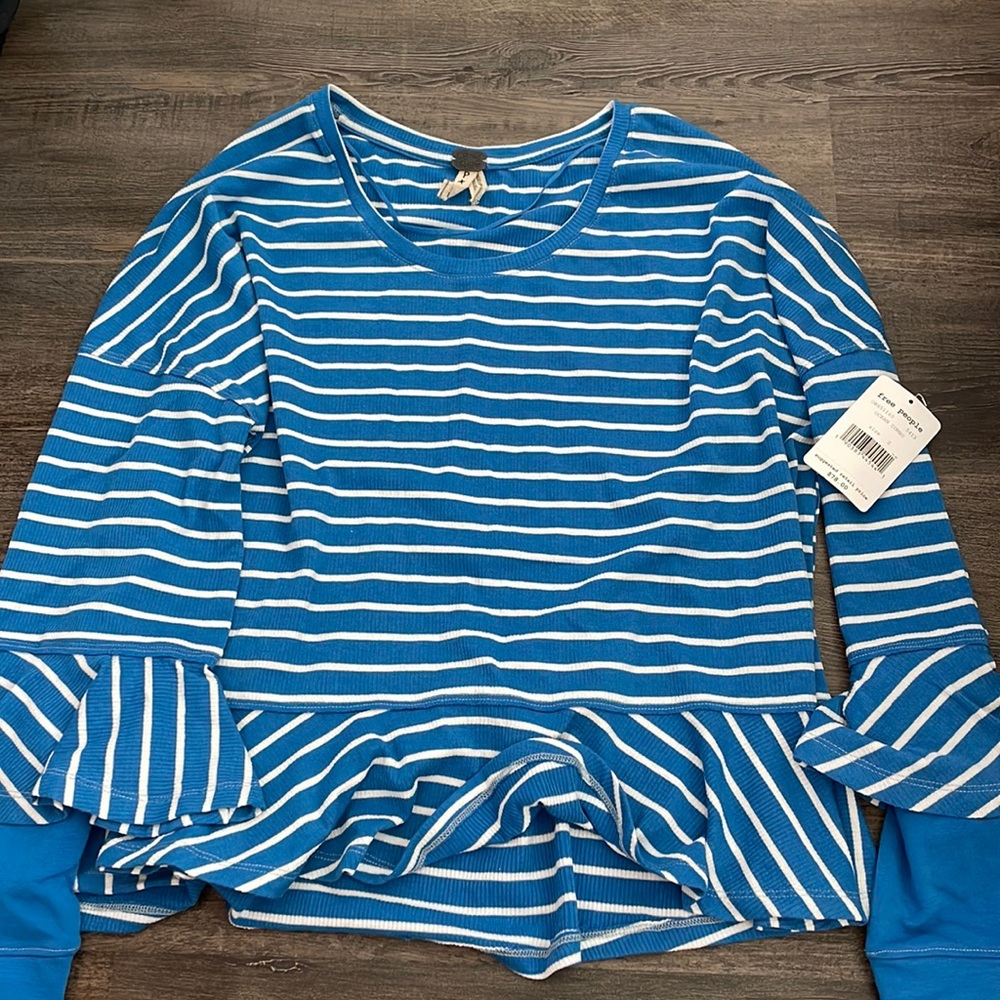 Blue Striped Long Sleeve Free People top size Small